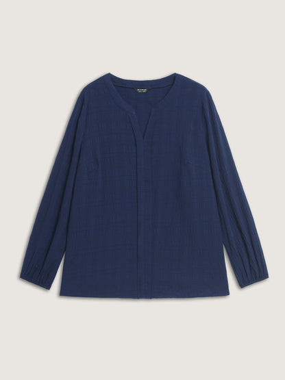 Notched Collar Textured Solid Blouse