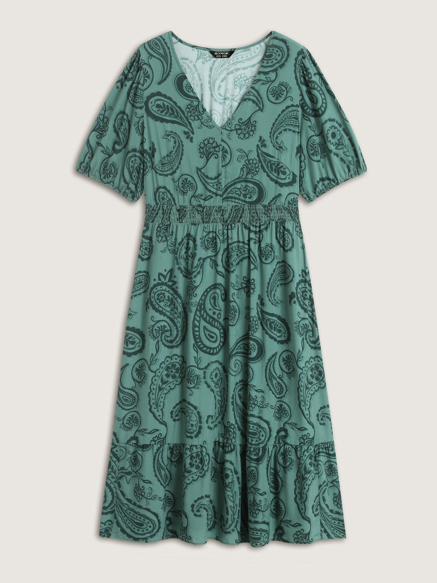 Paisley Print Shirred Waist Midi Dress