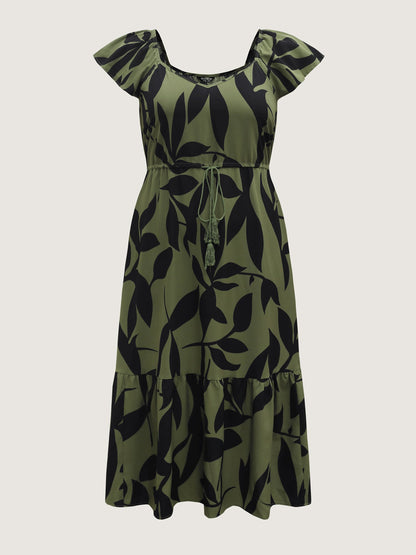 Floral Waist-Cinched Drawstring Maxi Dress
