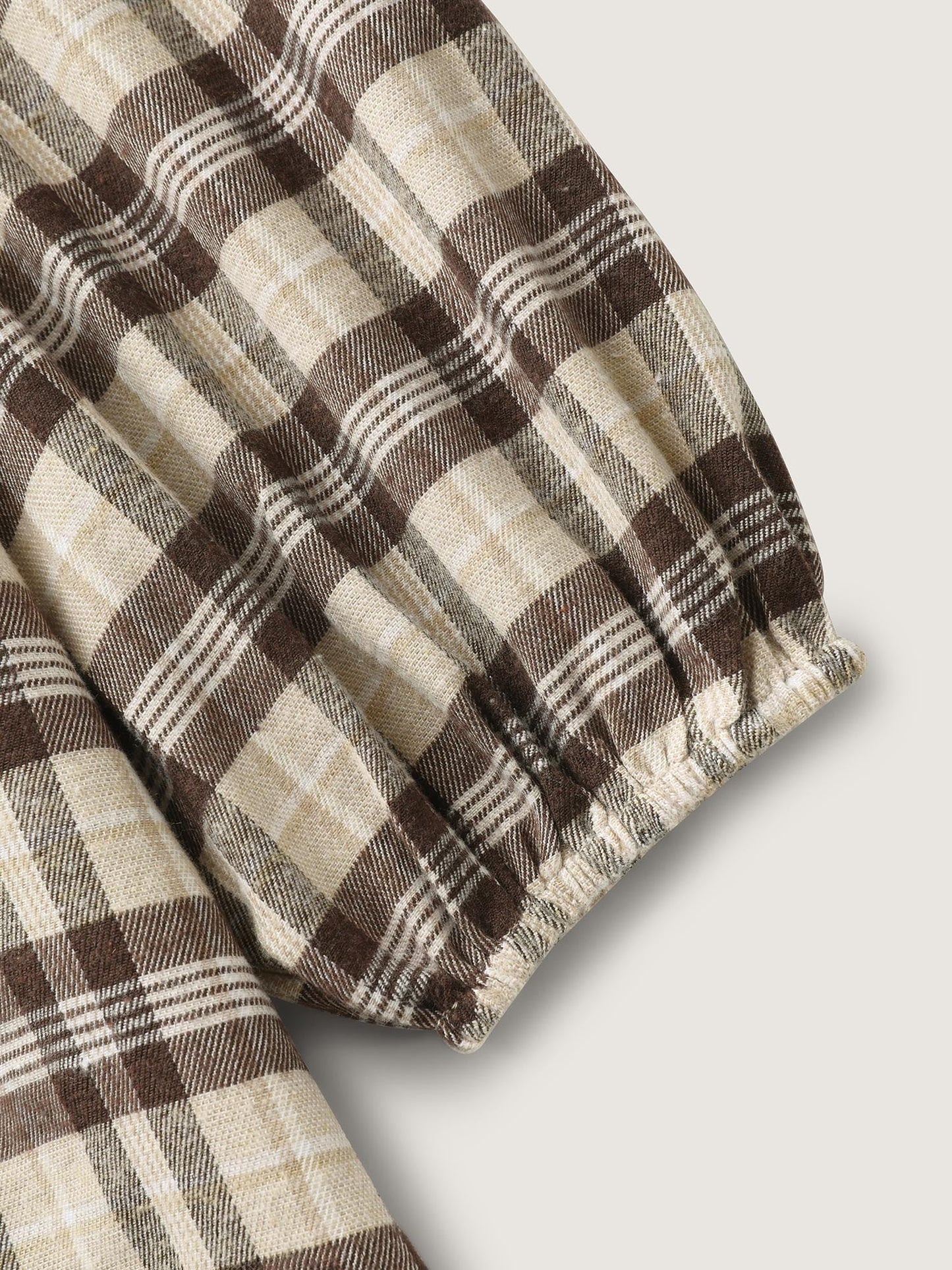 Plaid Print Neck Tie-Up Blouse