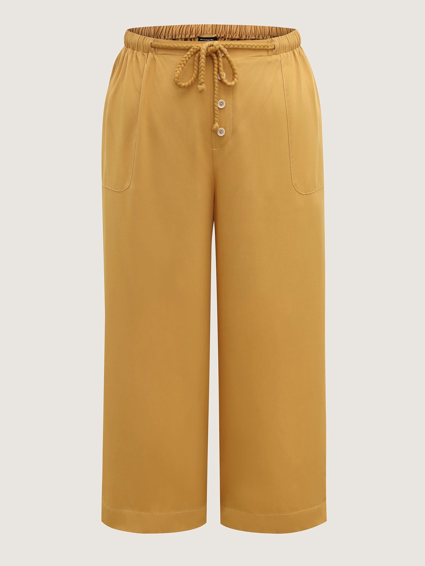 Waist-Tie Ornaments Button Detail Wide-Leg Pants