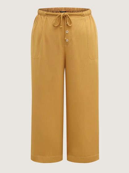 Waist-Tie Ornaments Button Detail Wide-Leg Pants