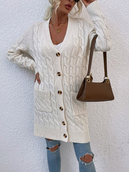 New long coat twist rope solid color cardigan sweater