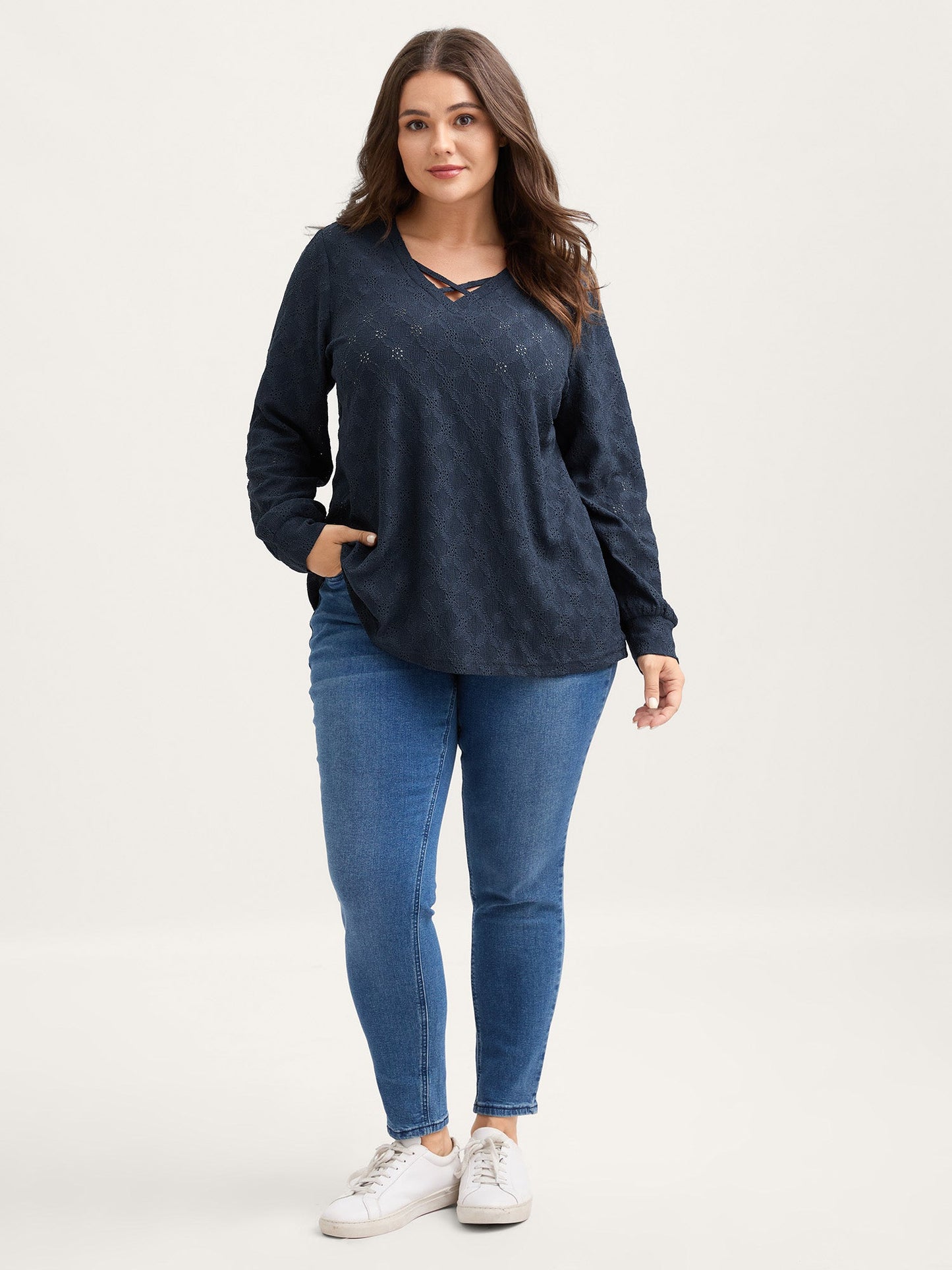 Stretchy Cross-Tie Textured T-Shirt