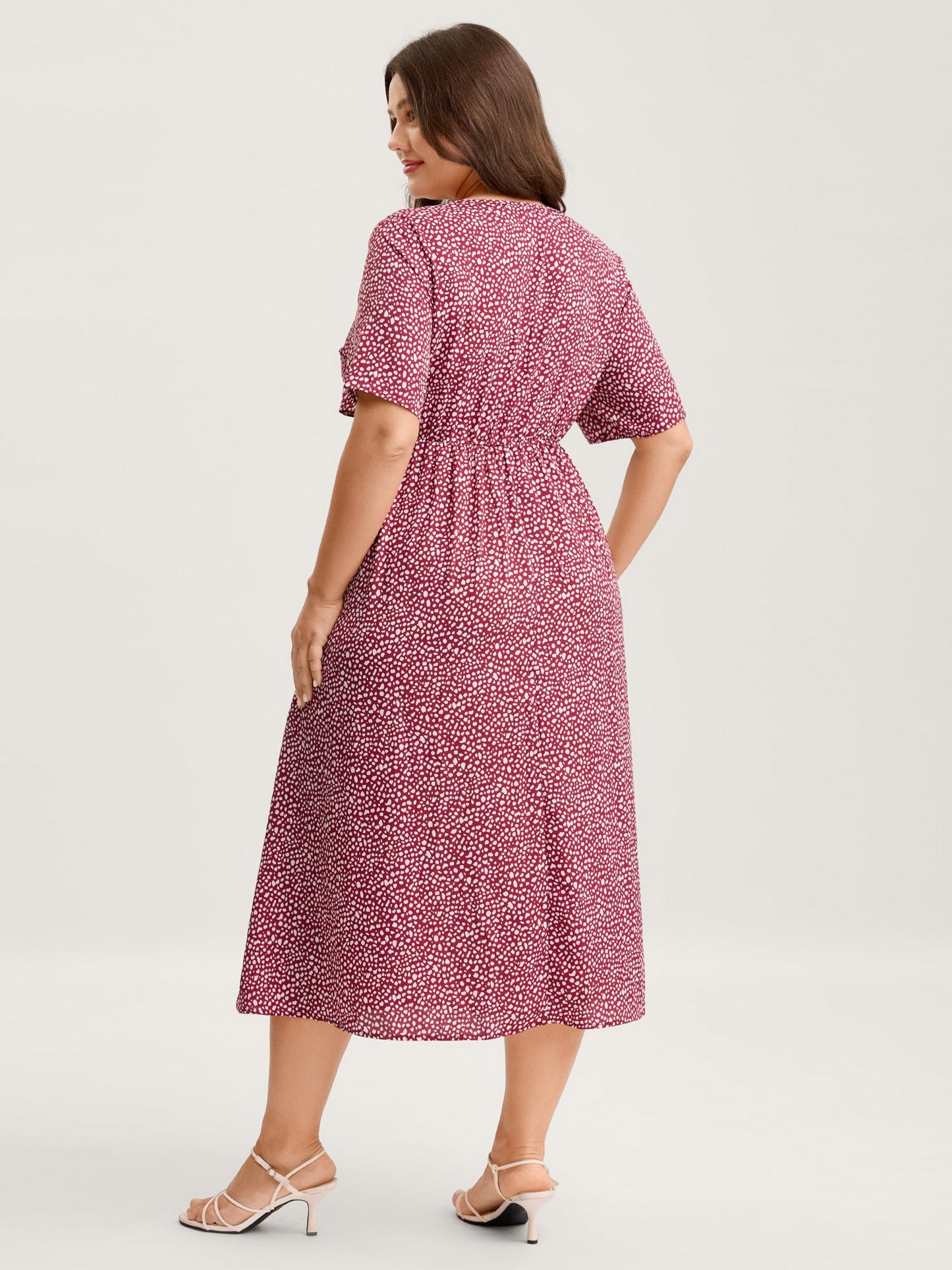 Polka Dots Button Front Midi Dress