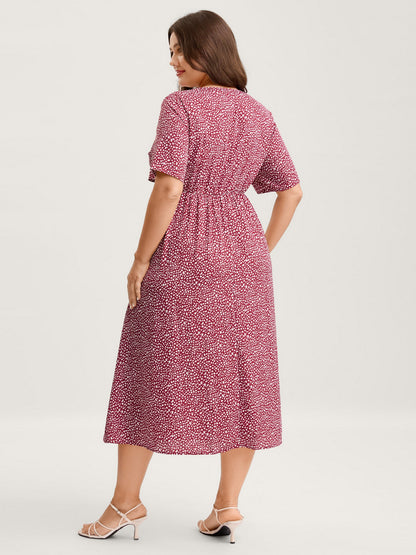 Polka Dots Button Front Midi Dress