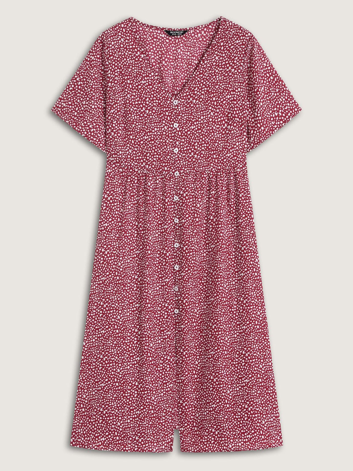 Polka Dots Button Front Midi Dress