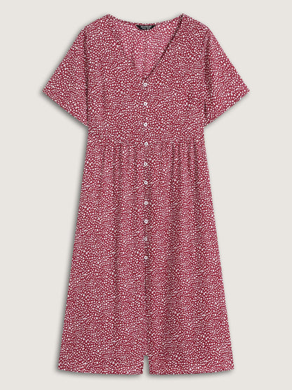 Polka Dots Button Front Midi Dress