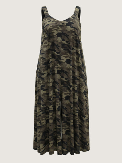 Camouflage Print Stretchy Wide Leg Jumpsuit