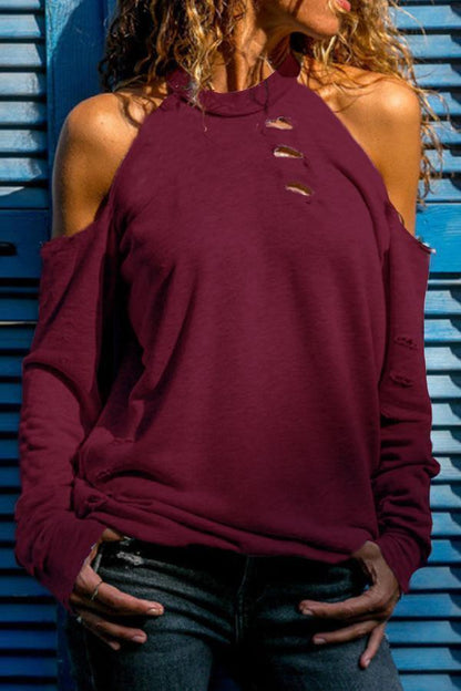 Open Shoulder  Broken Holes  Plain Tops