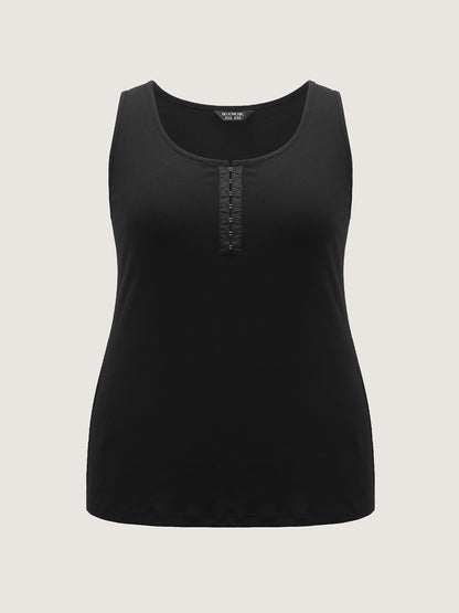 Ribbed Clasp Neckline Fitted Tank Top