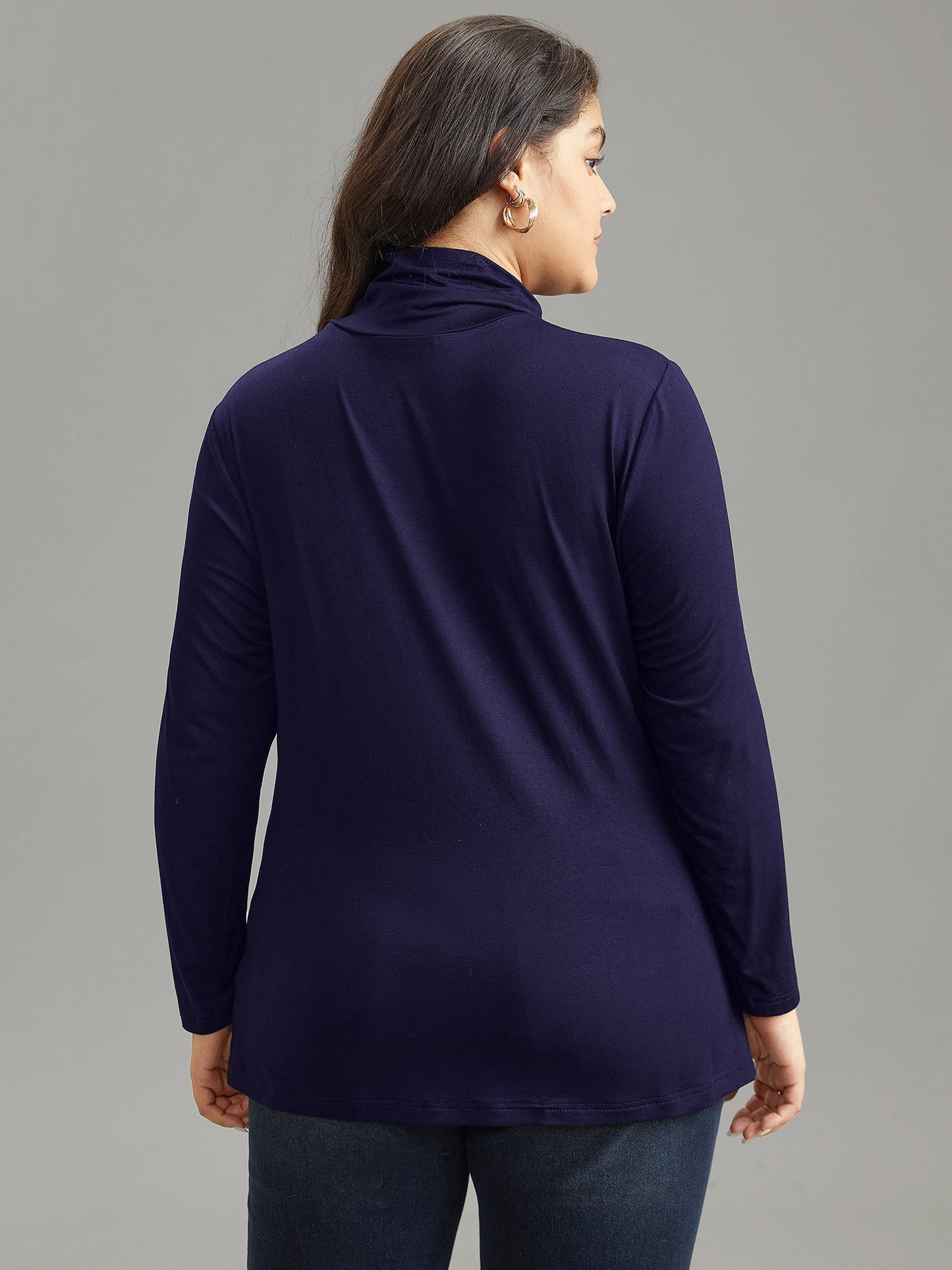 Supersoft Essentials Solid Funnel Neck Knit T-shirt