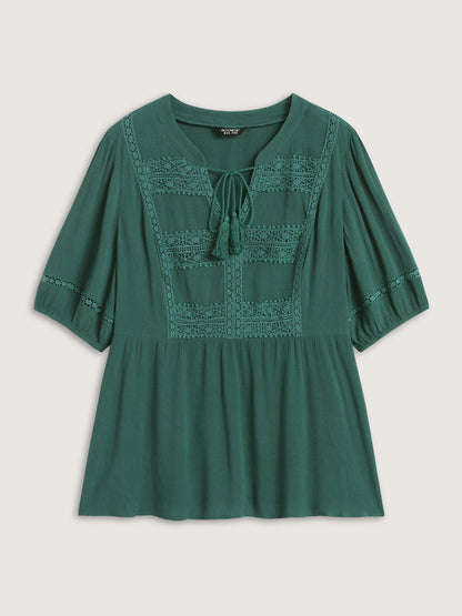 Rayon Lace Tassel Neck-Tie Blouse