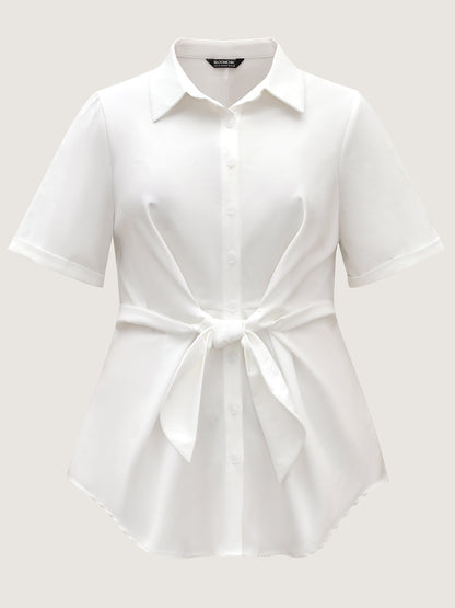Knotted Front Asymmetrical Hem Blouse