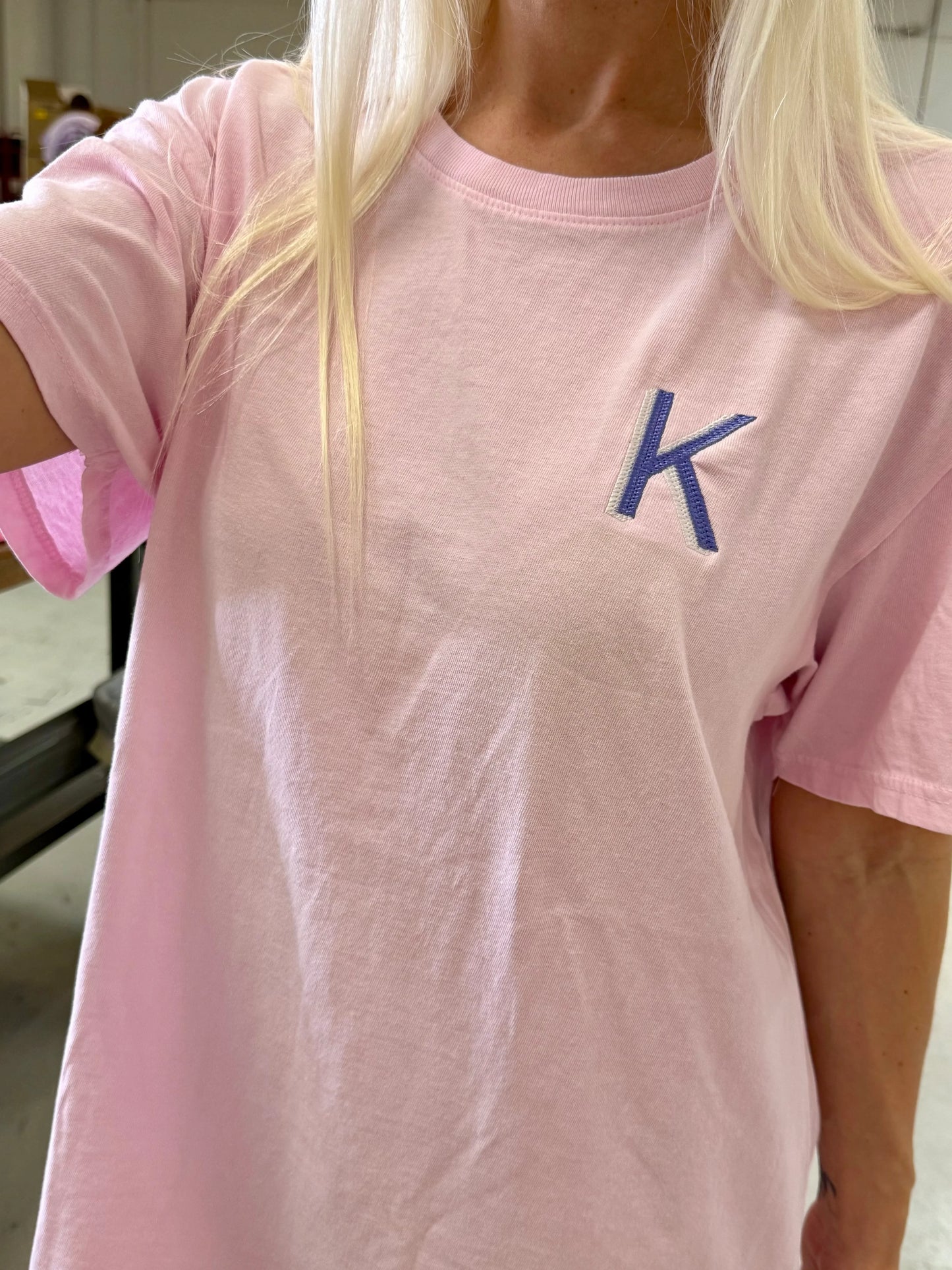 Pink Petal Embroidered Initial Tee (S-XL)