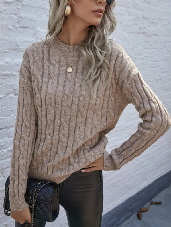Cable Knit Drop Shoulder Sweater