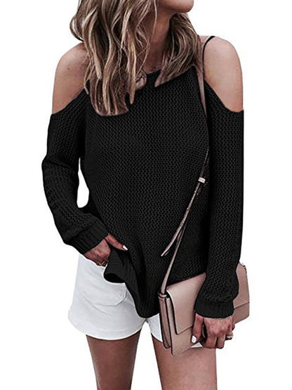 Round Neck Hollow Out Long Sleeve Elegant Sweaters