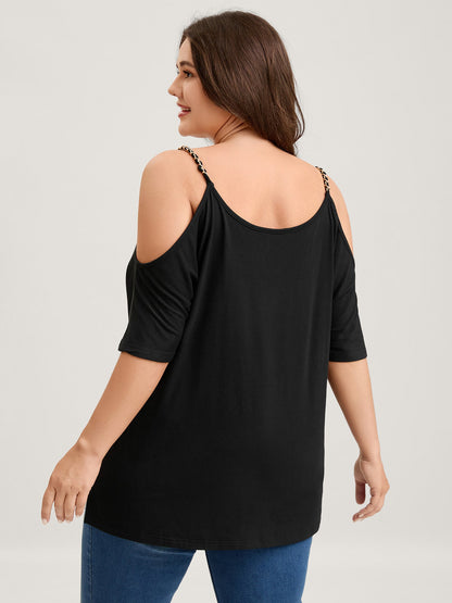 Off-Shoulder Metallic Detail Flowy T-Shirt