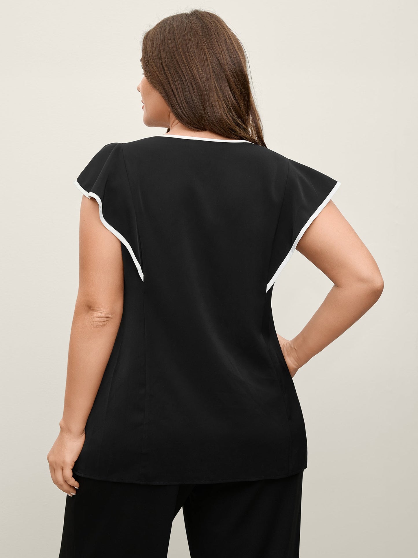 Ruffled Bodice Color Contrast Blouse