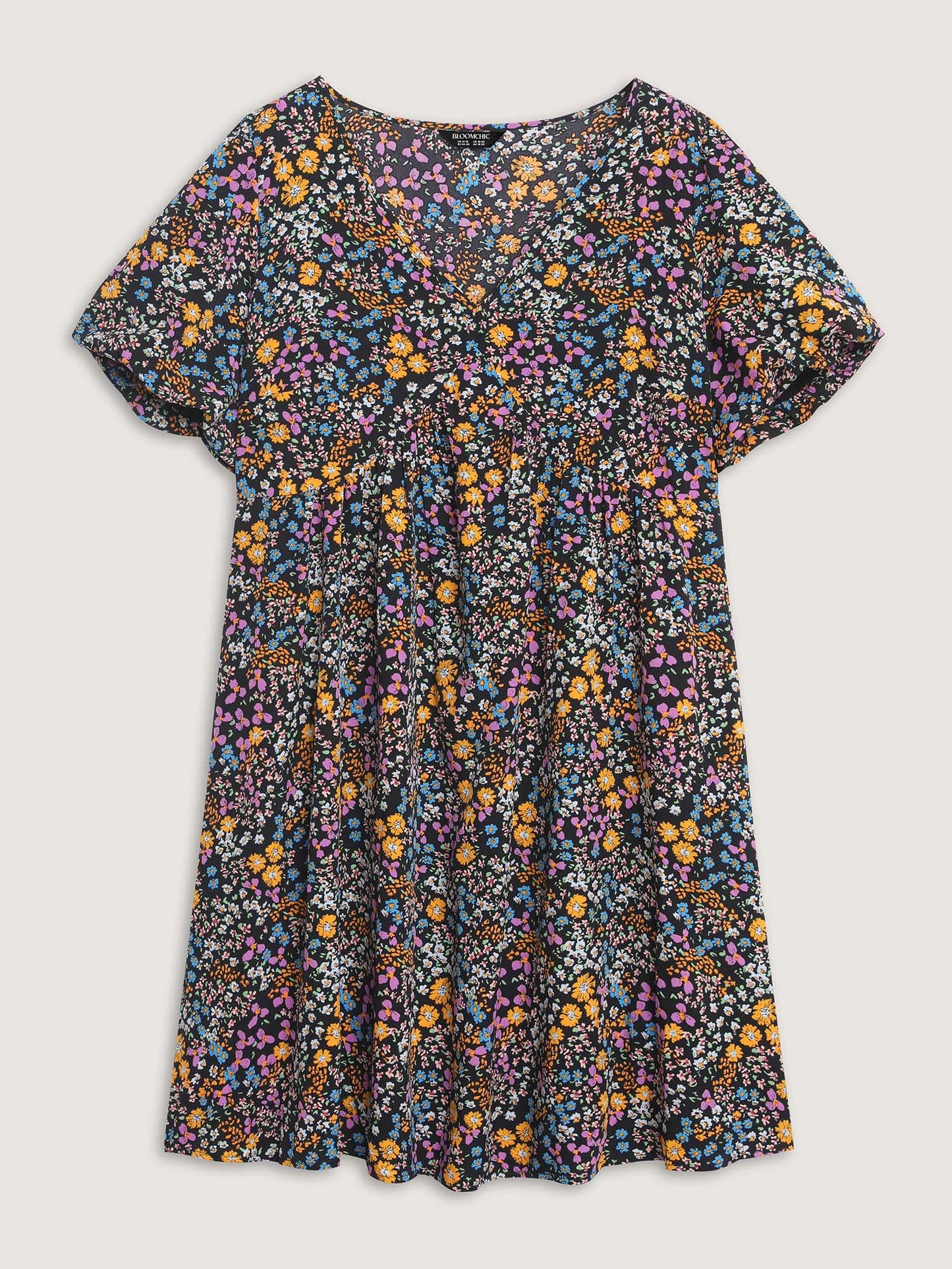 Floral Print Deep V-Neck Midi Dress