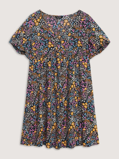 Floral Print Deep V-Neck Midi Dress