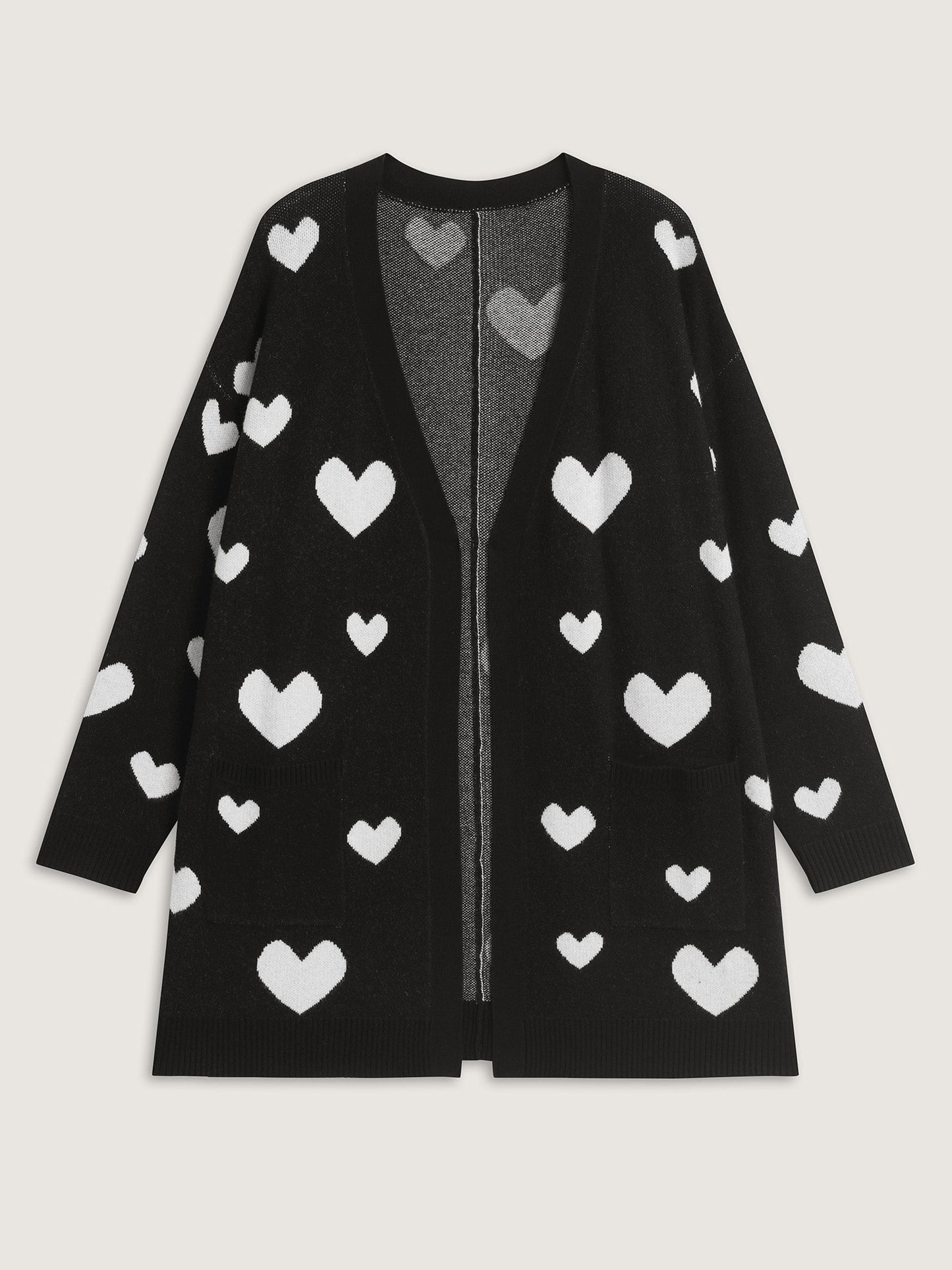 Love Jacquard Pockets Knit Cardigan