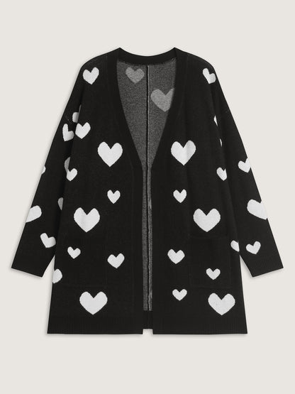 Love Jacquard Pockets Knit Cardigan