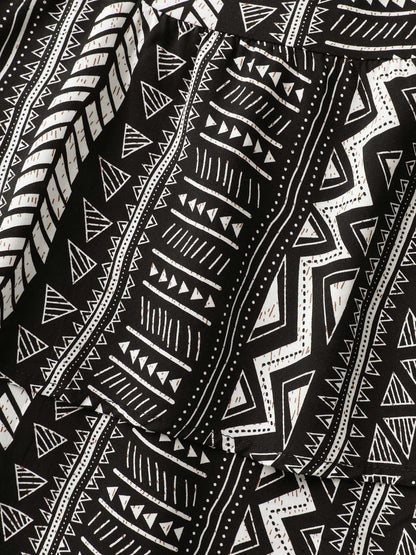 Geometric Print Button Layered Blouse