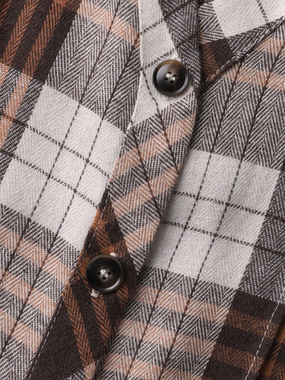 Plaid Print Button Placket Curvy Hem Blouse