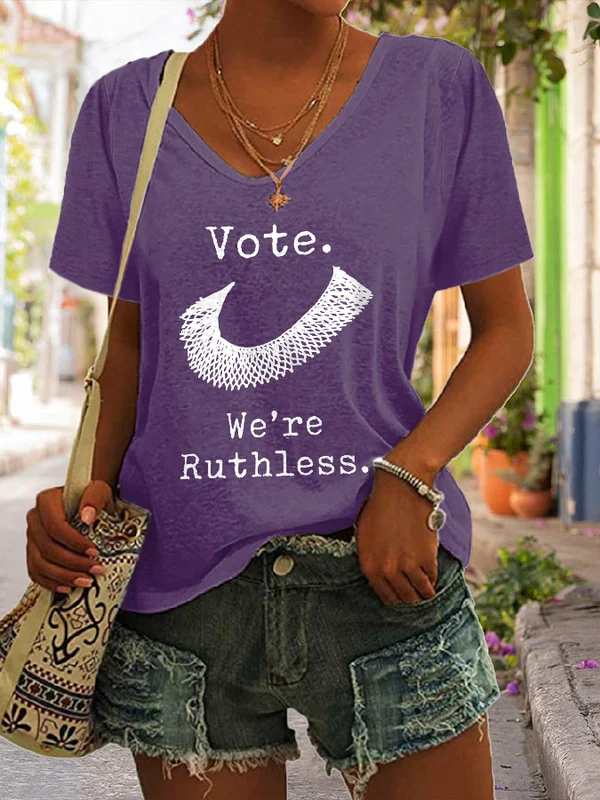 V-Neck Letter Print Casual T-Shirt