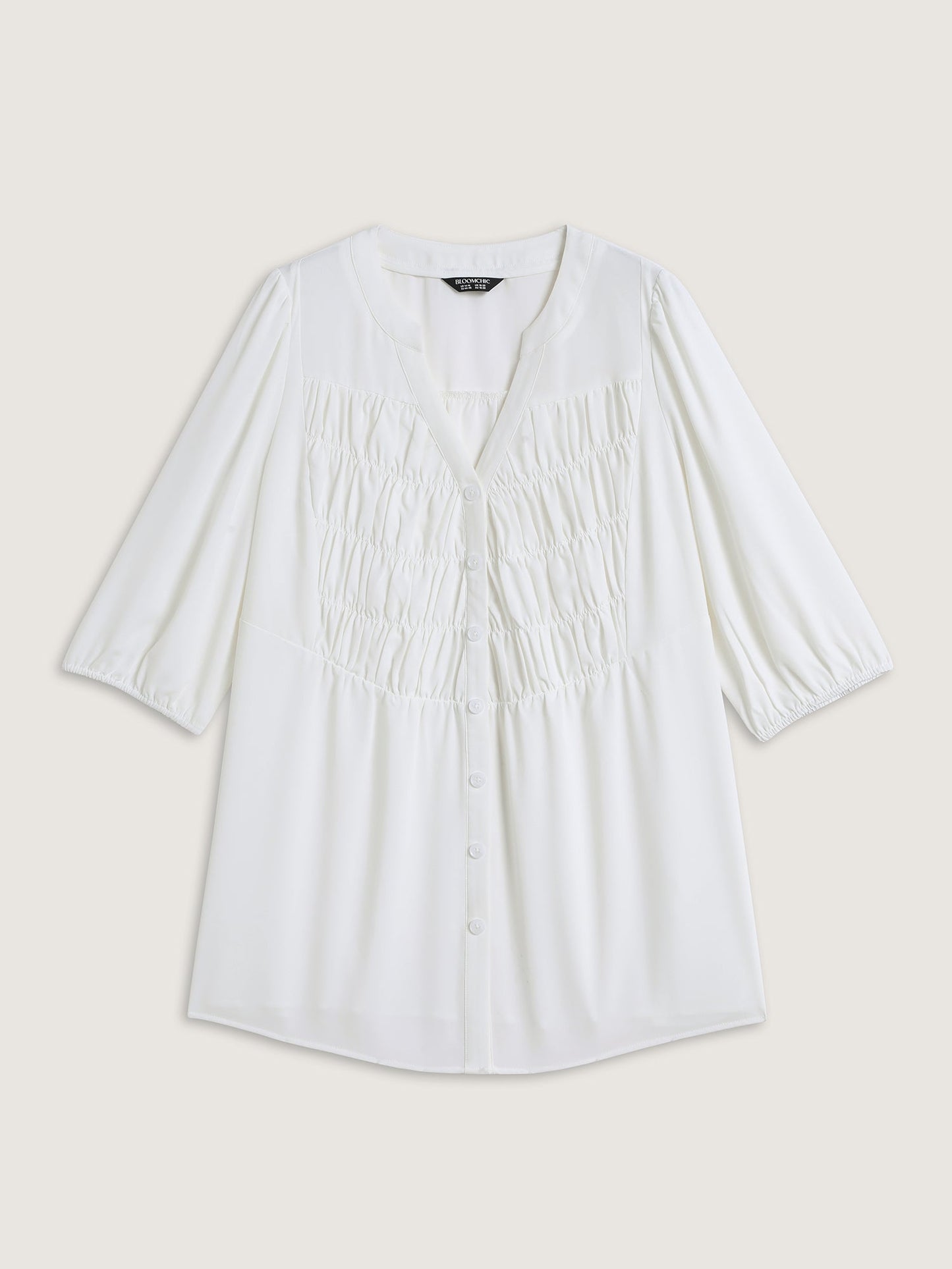 Textured Shirred Front Button Tunic Blouse