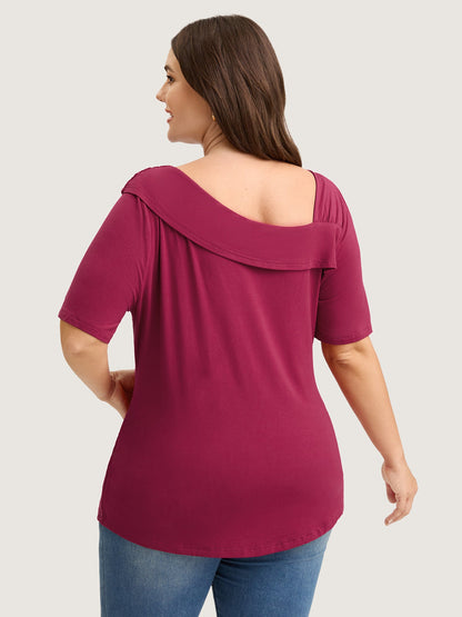 Supersoft Asymmetrical Neckline Solid T-Shirt