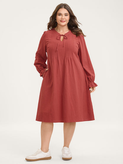 Pure Cotton Pleated Pockets Midi Dress