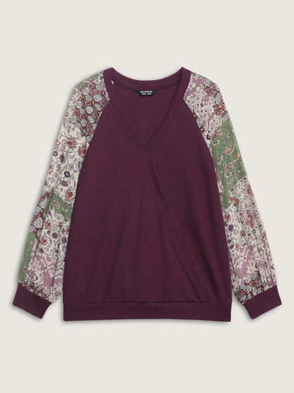 Paisley Print Textured Wrap Like Sweatshirt