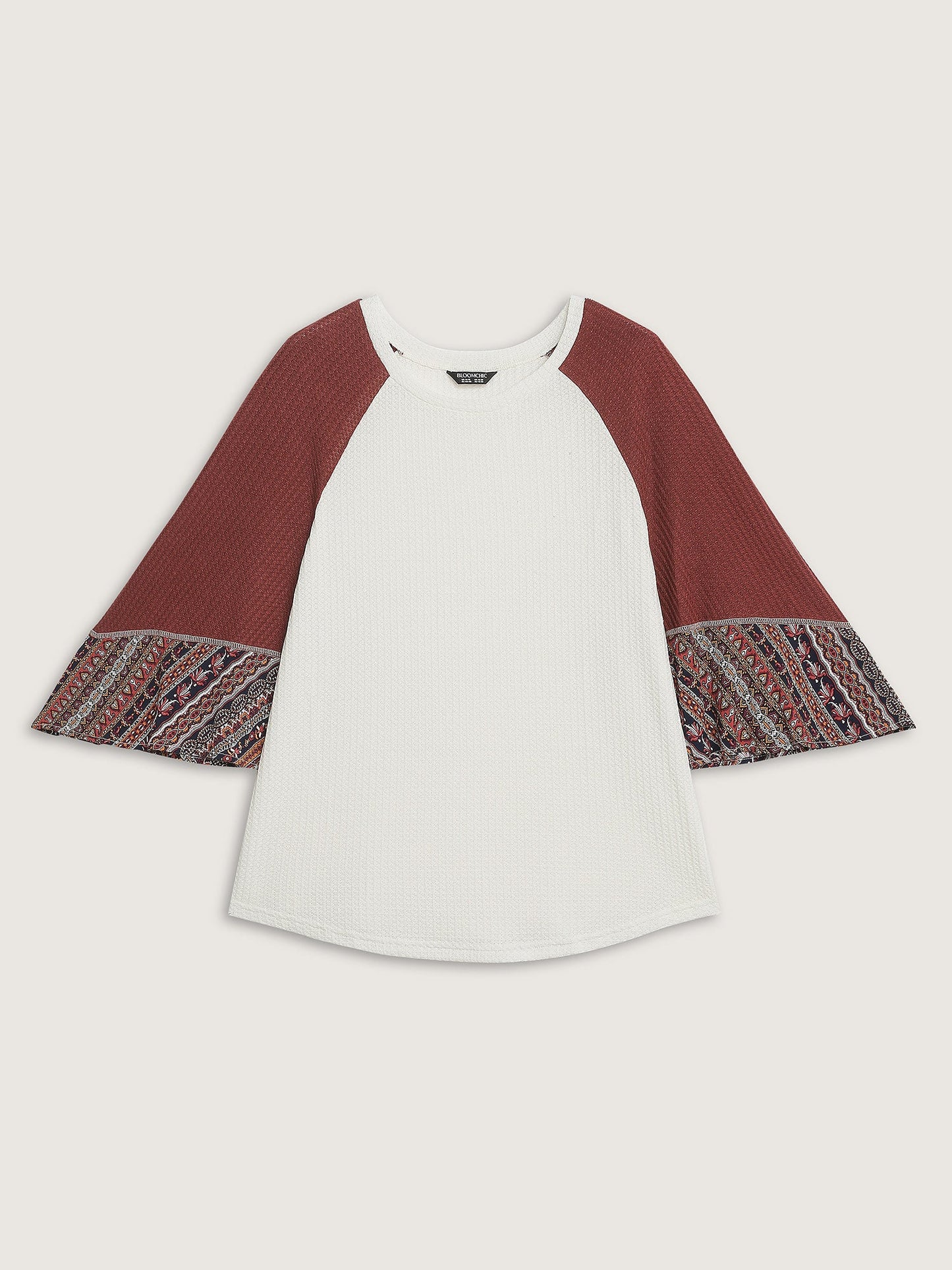 Raglan Sleeve Patchwork Waffle T-Shirt