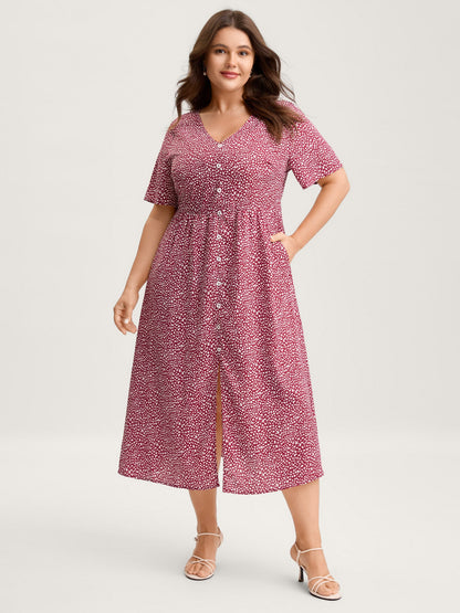 Polka Dots Button Front Midi Dress