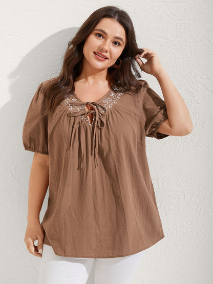 Pure Cotton Embroidered Neck Blouse