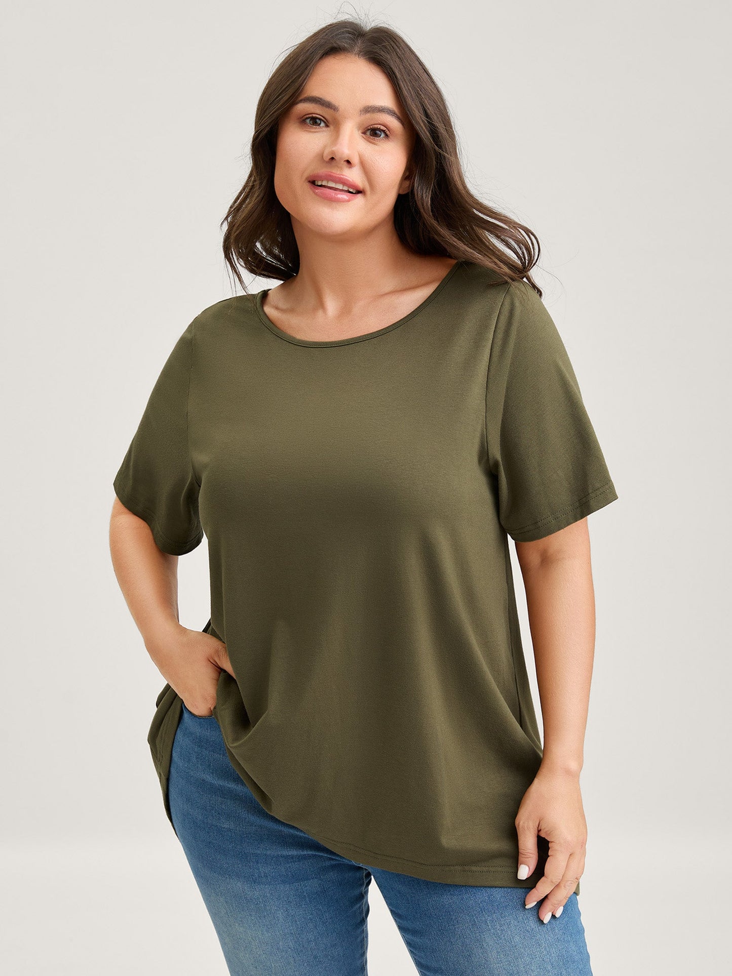 Split Lace Back Solid T-Shirt