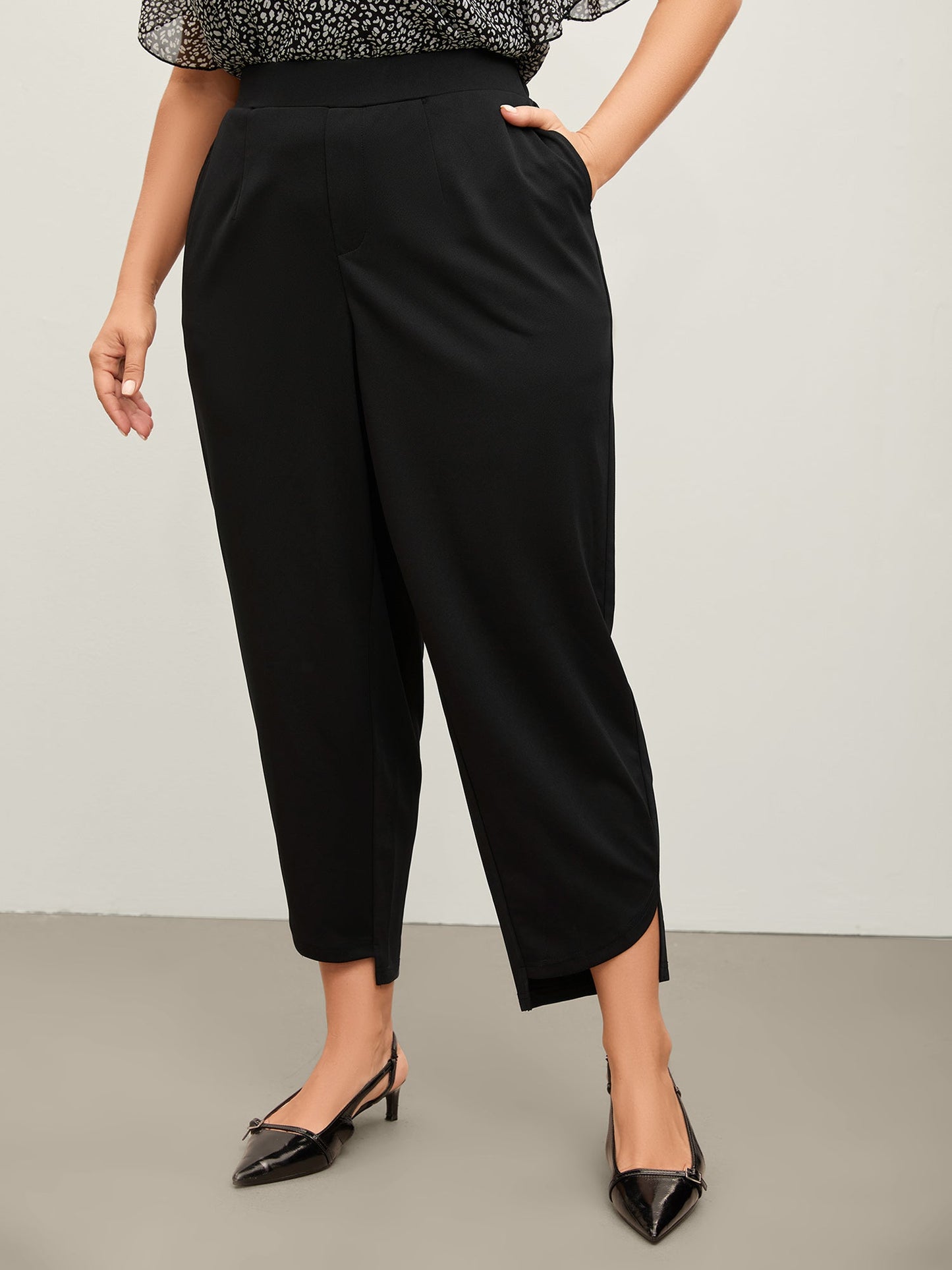 Split Curvy Hem Straight-Leg Pants