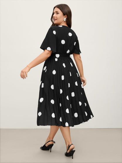 Polka Dots Stretchy Waist Pockets Midi Dress