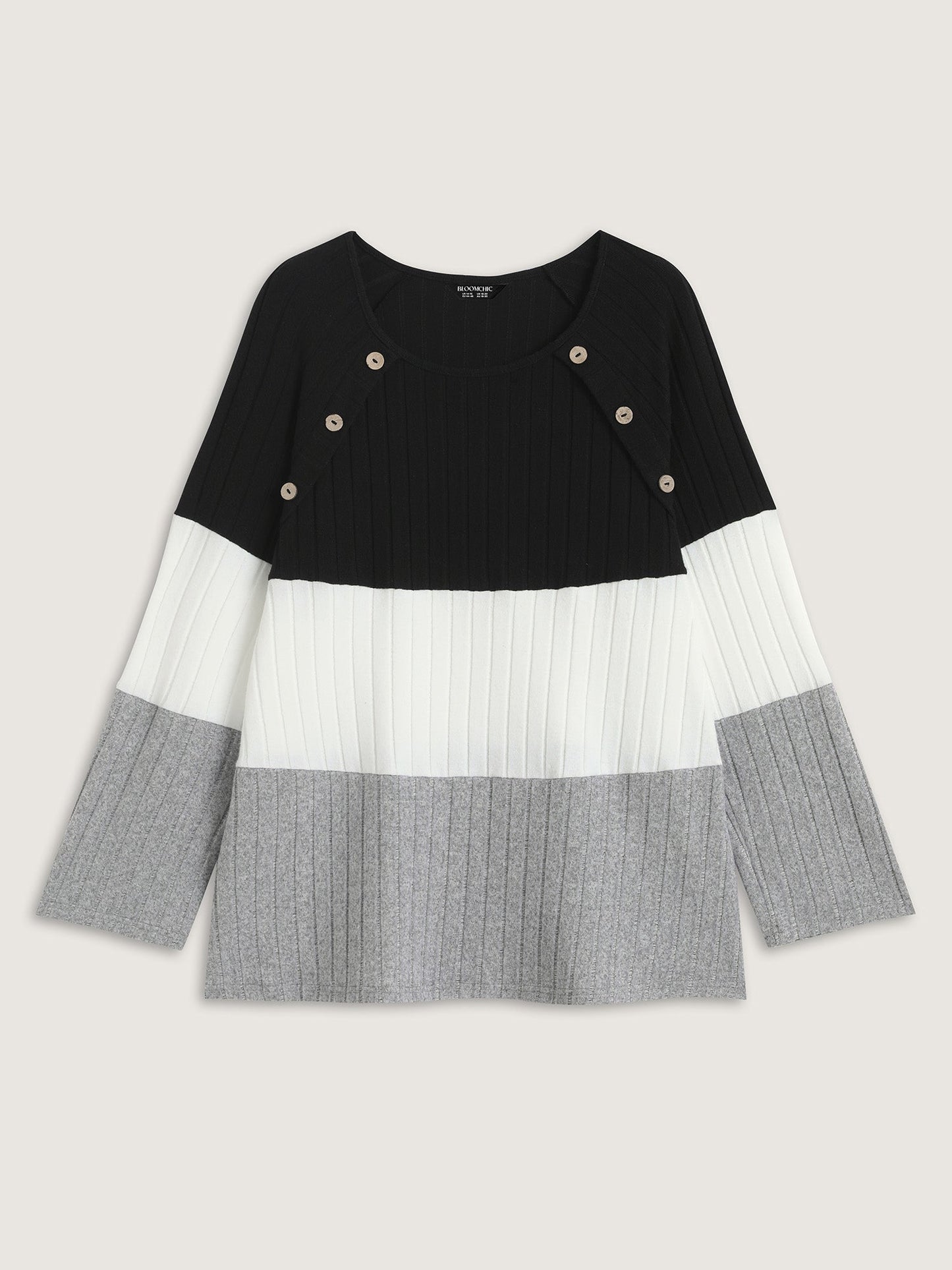 Monochrome Stripes Shoulder Button T-Shirt