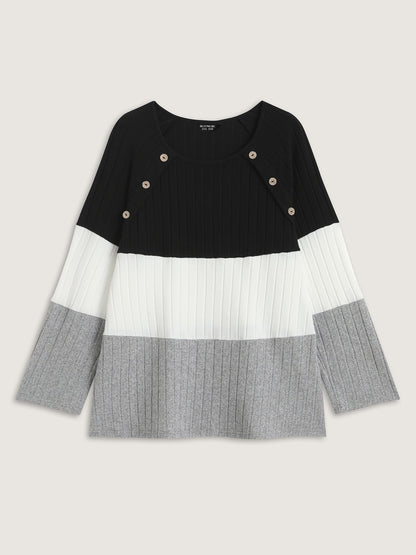 Monochrome Stripes Shoulder Button T-Shirt