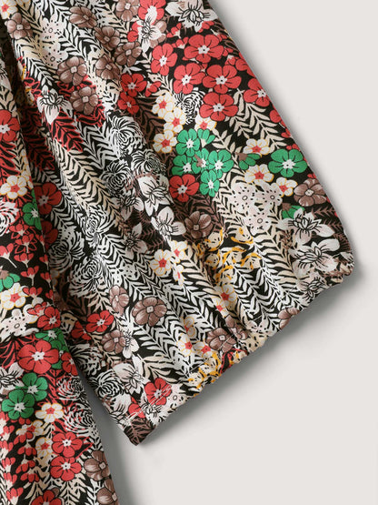 Floral Print Drawstring Waist Pockets Midi Dress