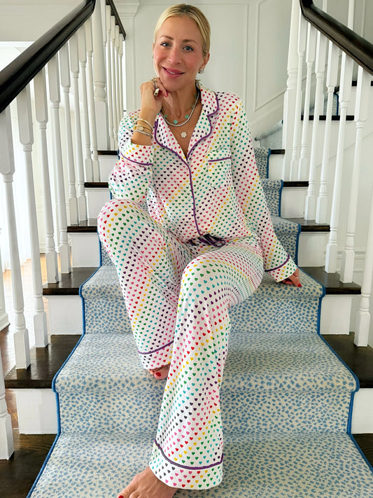 Rainbow Hearts Wide Leg Pajama Set