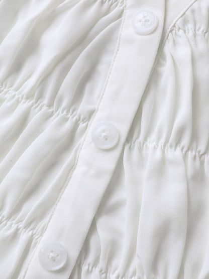 Textured Shirred Front Button Tunic Blouse