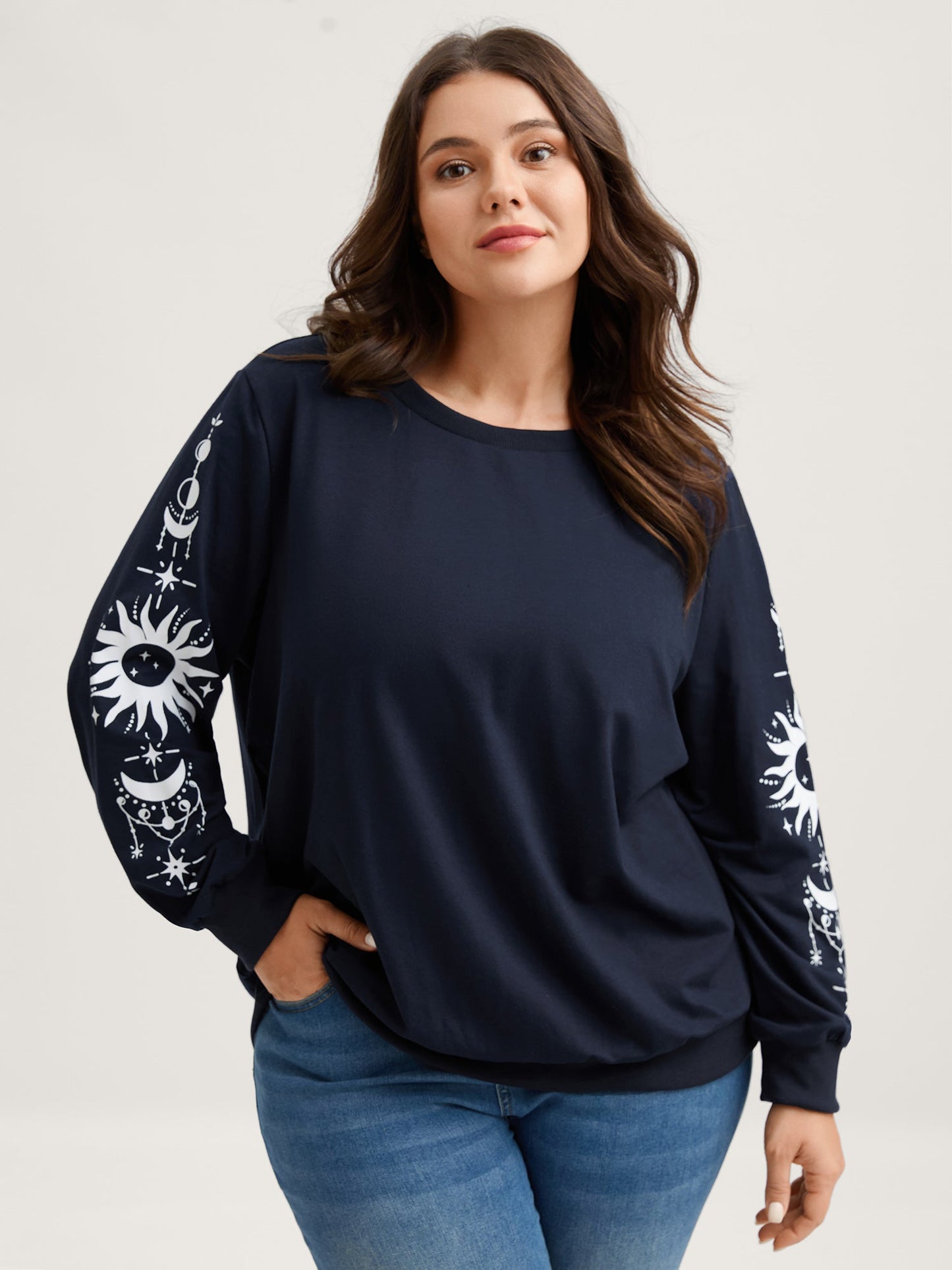 Floral Sleeve Print Contrast Sweatshirt