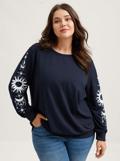 Floral Sleeve Print Contrast Sweatshirt