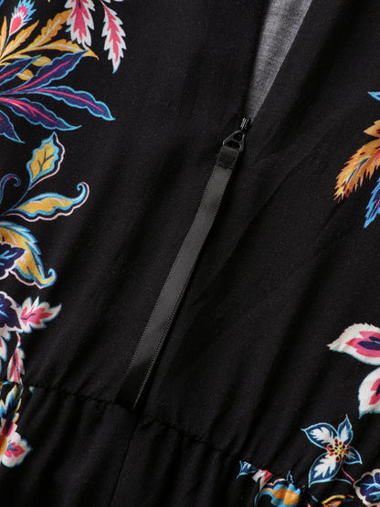 Floral Halter Neck Slit Hem Jumpsuit