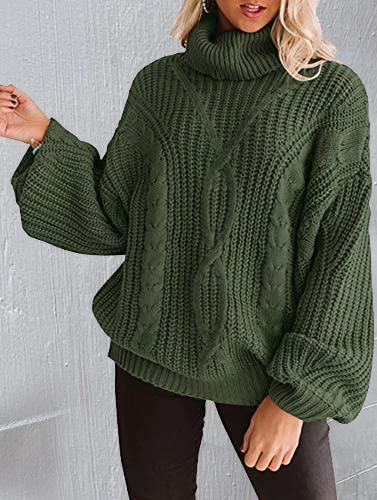 Women's Long Sleeve Turtleneck Chunky Knit Loose Sweater