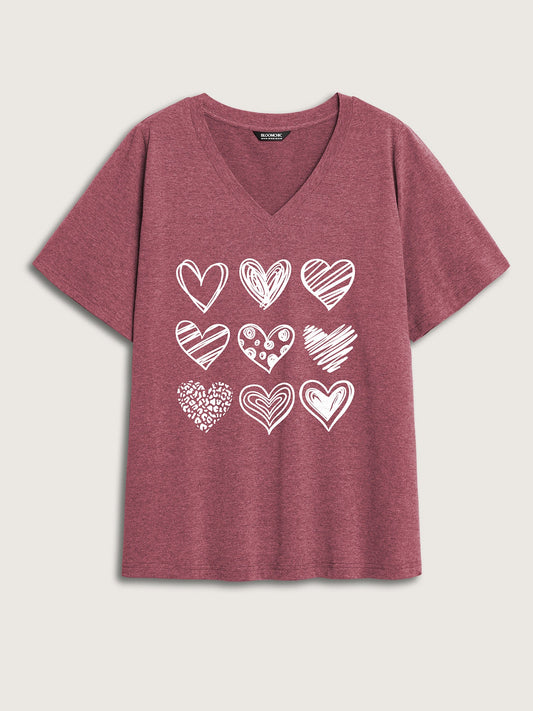 Every Heart Printed V-Neck T-Shirt